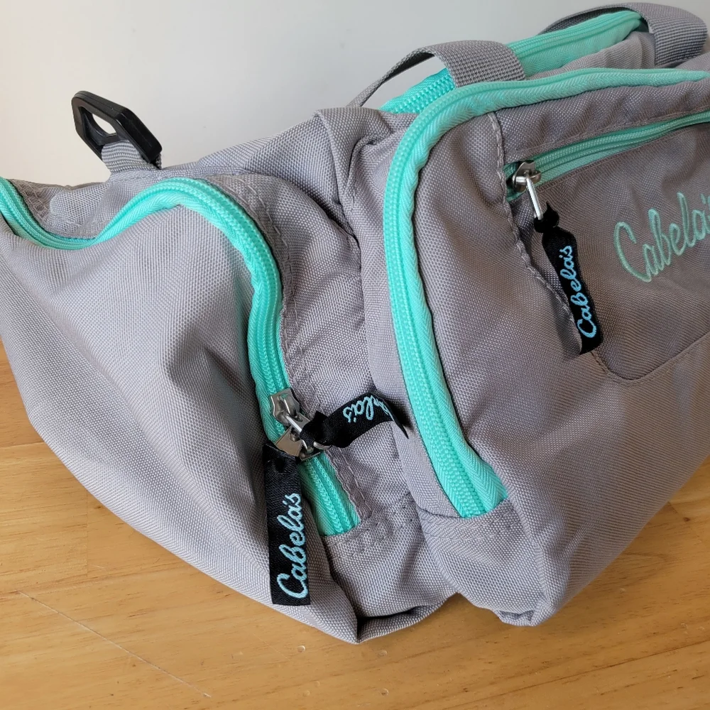 Cabela's Gray and Teal Duffle Bag 15 Inches NWOT Shoulder Strap